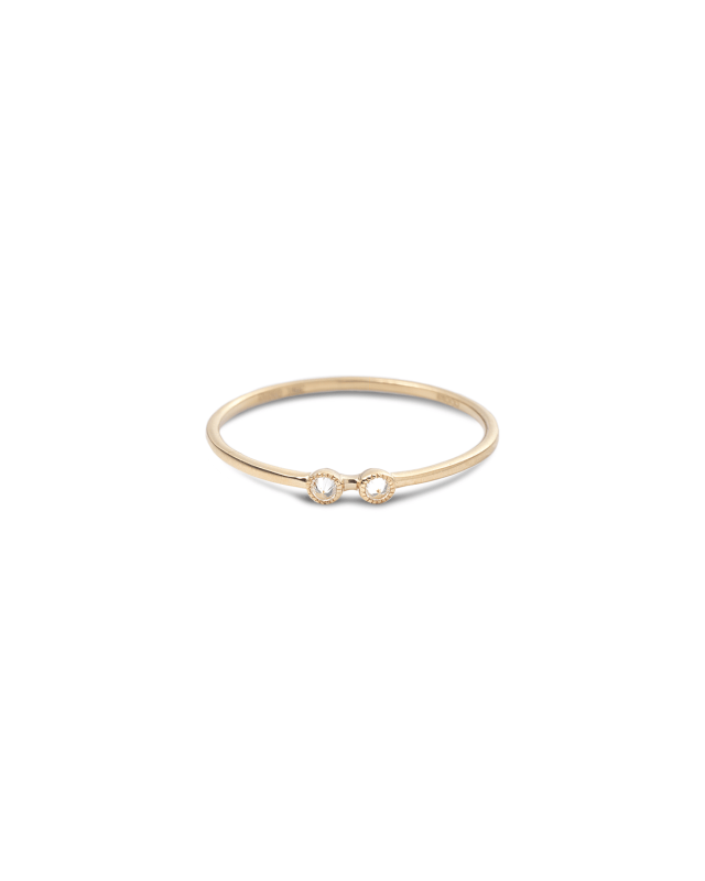20k Bezel-Set 2-Diamond Stack Ring, Size